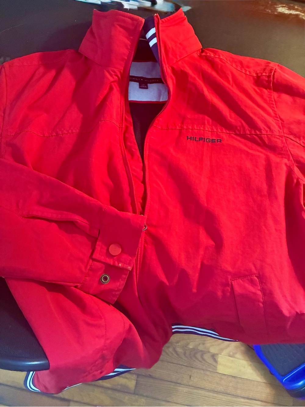 Tommy Hilfiger Bright Red Bomber Jacket with Striped Trim